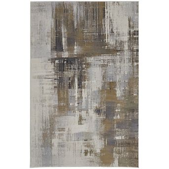HomeRoots Rectangle Abstract Polyester Blend Area Rug