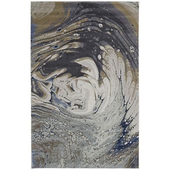 HomeRoots Rectangle Abstract Polyester Blend Area Rug