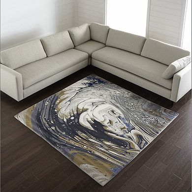 HomeRoots Rectangle Abstract Polyester Blend Area Rug