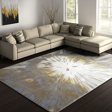 HomeRoots Rectangle Abstract Polyester Blend Area Rug