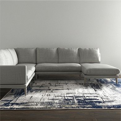 HomeRoots Rectangle Abstract Polyester Blend Area Rug