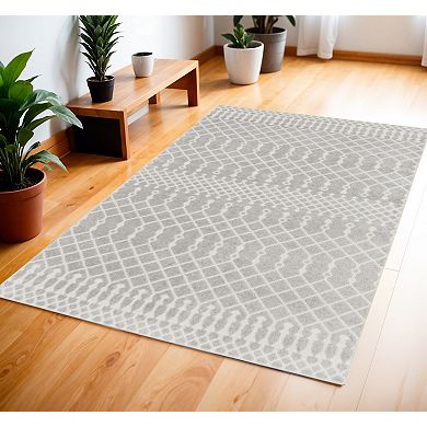 HomeRoots Rectangle Abstract Polyester Area Rug