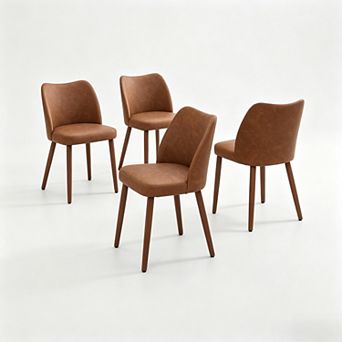 Dining Chairs Set of 4 Wingback Linen PU Wood Legs Leveling Feet Kitchen Living Dining Room