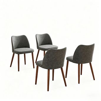 Dining Chairs Set of 4 Wingback Linen PU Wood Legs Leveling Feet Kitchen Living Dining Room