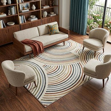 HomeRoots Rectangle Abstract Polyester Area Rug