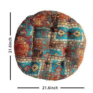 Hippie-Inspired Geometric Printed Round Chair Cushion, Soft Thick Seat Pad, Red + Blue
