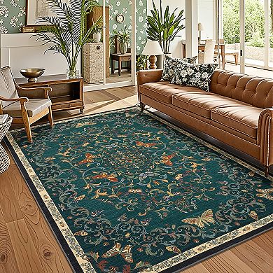 Forest Insect Washable Rug with TPR Backing Soft Non-Slip Low-Pile Carpet for Living Room Bedroom
