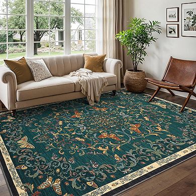 Forest Insect Washable Rug with TPR Backing Soft Non-Slip Low-Pile Carpet for Living Room Bedroom