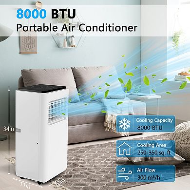 8000 BTU Portable Air Conditioner, 3-in-1, Quiet Sleep Mode, 24H Timer