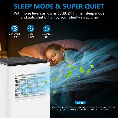 8000 BTU Portable Air Conditioner, 3-in-1, Quiet Sleep Mode, 24H Timer