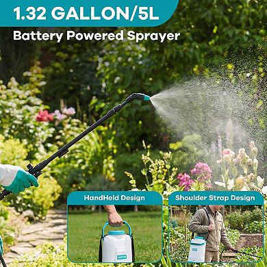 1.32 Gallon Battery Powered Sprayer 0-60PSI Adjustable Pressure with Strap