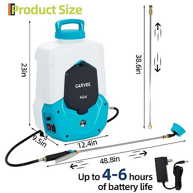 4.23 Gallon Blue Backpack Sprayer 90PSI Adjustable Pressure 6 Nozzles 2 Wands
