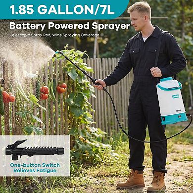 1.85 Gallon Battery Powered Sprayer 0-60PSI Adjustable Pressure with Strap