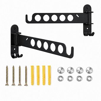 2-Pack Wall Mounted Clothes Drying Rod 11.8 in Foldable Multi-Hole Hanger Rail with Hooks
