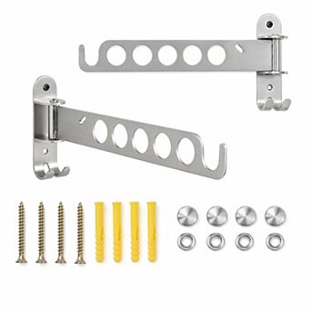 2-Pack Wall Mounted Clothes Drying Rod 11.8 in Foldable Multi-Hole Hanger Rail with Hooks