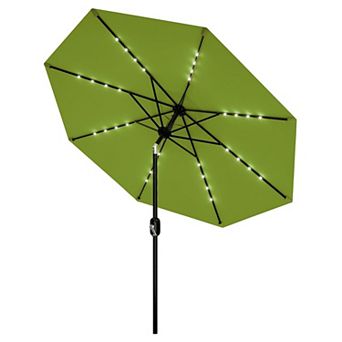 9FT Solar LED Patio Umbrella 8 Ribs 180GSM Fabric Alloy Steel Pole