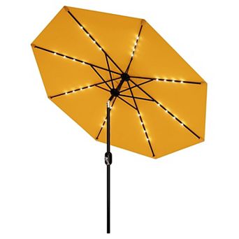 9FT Solar LED Patio Umbrella 8 Ribs 180GSM Fabric Alloy Steel Pole