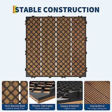 12x12 Inch Acacia Wood Composite Deck Tiles Waterproof Interlocking Floor
