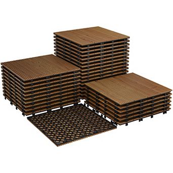 12x12 Inch Acacia Wood Composite Deck Tiles Waterproof Interlocking Floor