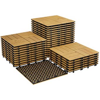 33 pc 12x12 Inch Acacia Wood Deck Tiles Interlocking Waterproof Flooring