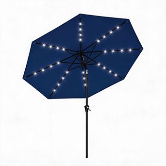 10FT Solar LED Patio Umbrella 8 Ribs UV Protection Crank Tilt