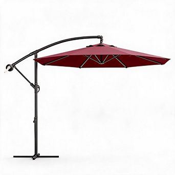10FT Claret Cantilever Patio Umbrella 8 Ribs Infinite Tilt Outdoor Sun Shade