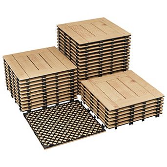 33Pack 12x12" Interlocking Acacia Wood Deck Tiles Water Resistant Non Slip
