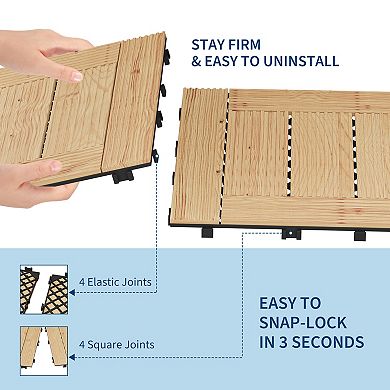 33Pack 12x12" Interlocking Acacia Wood Deck Tiles Water Resistant Non Slip