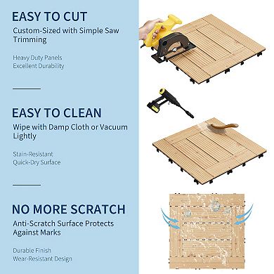 33Pack 12x12" Interlocking Acacia Wood Deck Tiles Water Resistant Non Slip