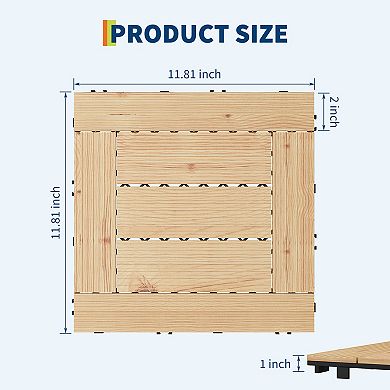 33Pack 12x12" Interlocking Acacia Wood Deck Tiles Water Resistant Non Slip