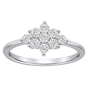 Celebration Gems Plated Sterling Silver 1/2 Carat T.W. Lab-Grown Diamond Cluster Ring
