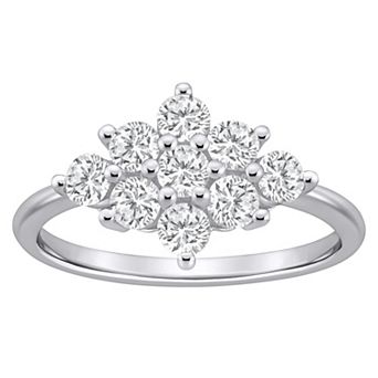Celebration Gems Plated Sterling Silver 1 1/10 Carat T.W. Lab-Grown Diamond Cluster Ring