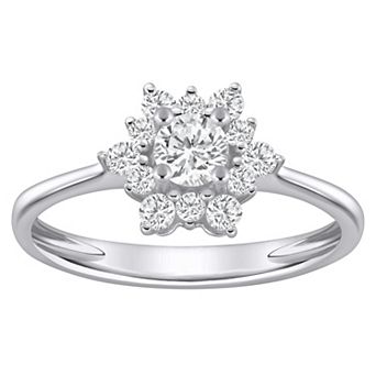 Celebration Gems Plated Sterling Silver 1/2 Carat T.W. Lab-Grown Diamond Cluster Ring