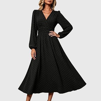Women's Long Sleeve Maxi Dress V Neck A Line Long Flowy Casual Party Dresses