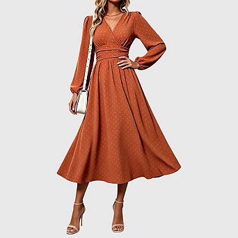 Women's Long Sleeve Maxi Dress V Neck A Line Long Flowy Casual Party Dresses