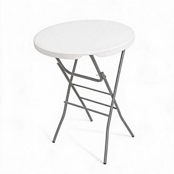 32" White Round HDPE Folding Bar Table Metal Frame Locking Legs for Events