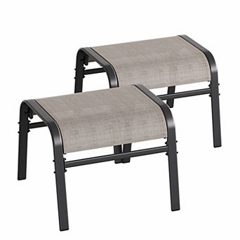 2 pc Brown Stackable Outdoor Ottoman Textilene Fabric Metal Frame Foot Rest
