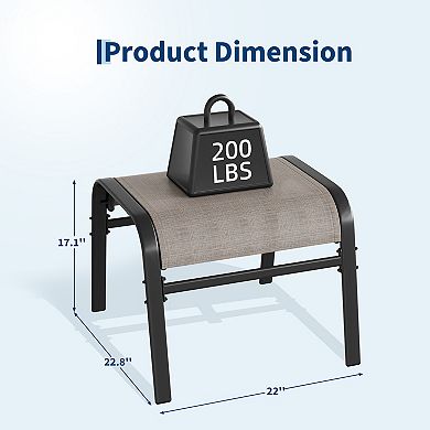 2Pcs Brown Stackable Outdoor Ottoman Textilene Fabric Metal Frame Foot Rest