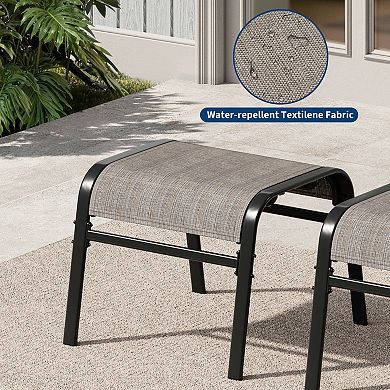 2Pcs Brown Stackable Outdoor Ottoman Textilene Fabric Metal Frame Foot Rest