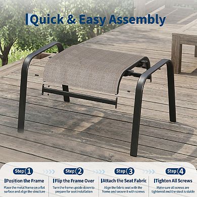 2Pcs Brown Stackable Outdoor Ottoman Textilene Fabric Metal Frame Foot Rest