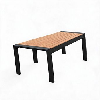 Dark Gray Rectangle Aluminum Outdoor Coffee Table Wood Look Weather Resistant