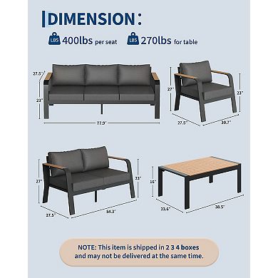 Dark Gray Rectangle Aluminum Outdoor Coffee Table Wood Look Weather Resistant