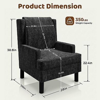 Mid Century Wingback Chenille Accent Chair Wood Legs with Lumbar Pillow