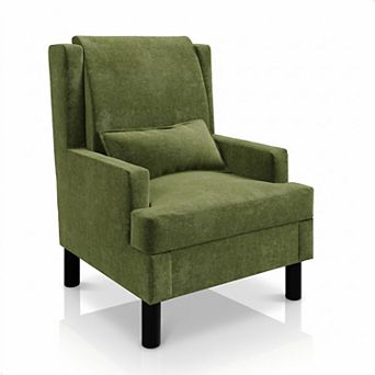 Mid Century Wingback Chenille Accent Chair Wood Legs with Lumbar Pillow