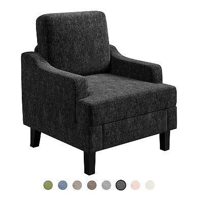 Mid Century Chenille Accent Chair Wood Iron Frame Multi Color Indoor Armchair