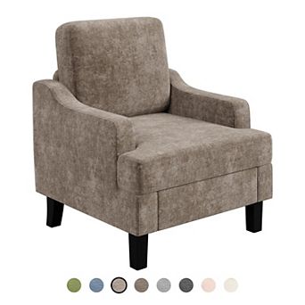 Mid Century Chenille Accent Chair Wood Iron Frame Multi Color Indoor Armchair