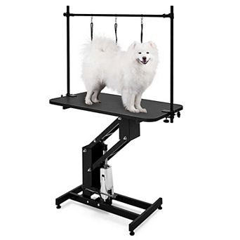 43.3" Black Hydraulic Dog Grooming Table 350LBS Height Adjustable with Noose Arm