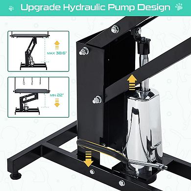 43.3" Black Hydraulic Dog Grooming Table 350LBS Height Adjustable with Noose Arm
