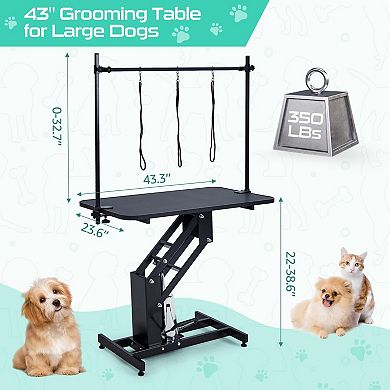 43.3" Black Hydraulic Dog Grooming Table 350LBS Height Adjustable with Noose Arm