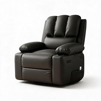 Black Faux Leather Manual Recliner Chair Massage Heating Swivel Rocker